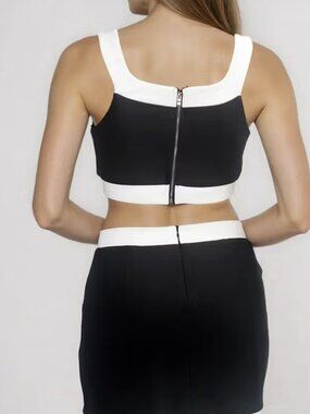 Endless Blu Square Neck Crop Top and Mini Skirt BW Set  Size S LIKE NEW